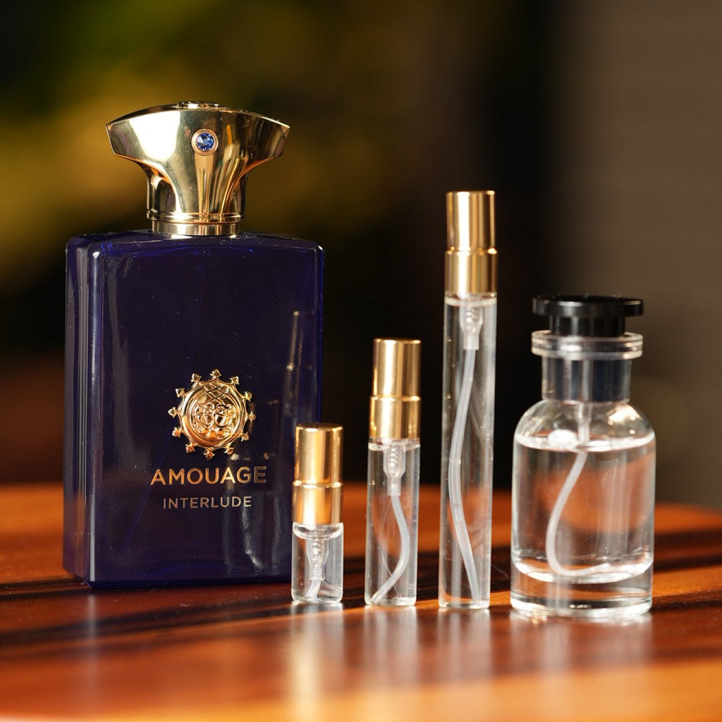 amouage-interlude-man decant bottle and vials