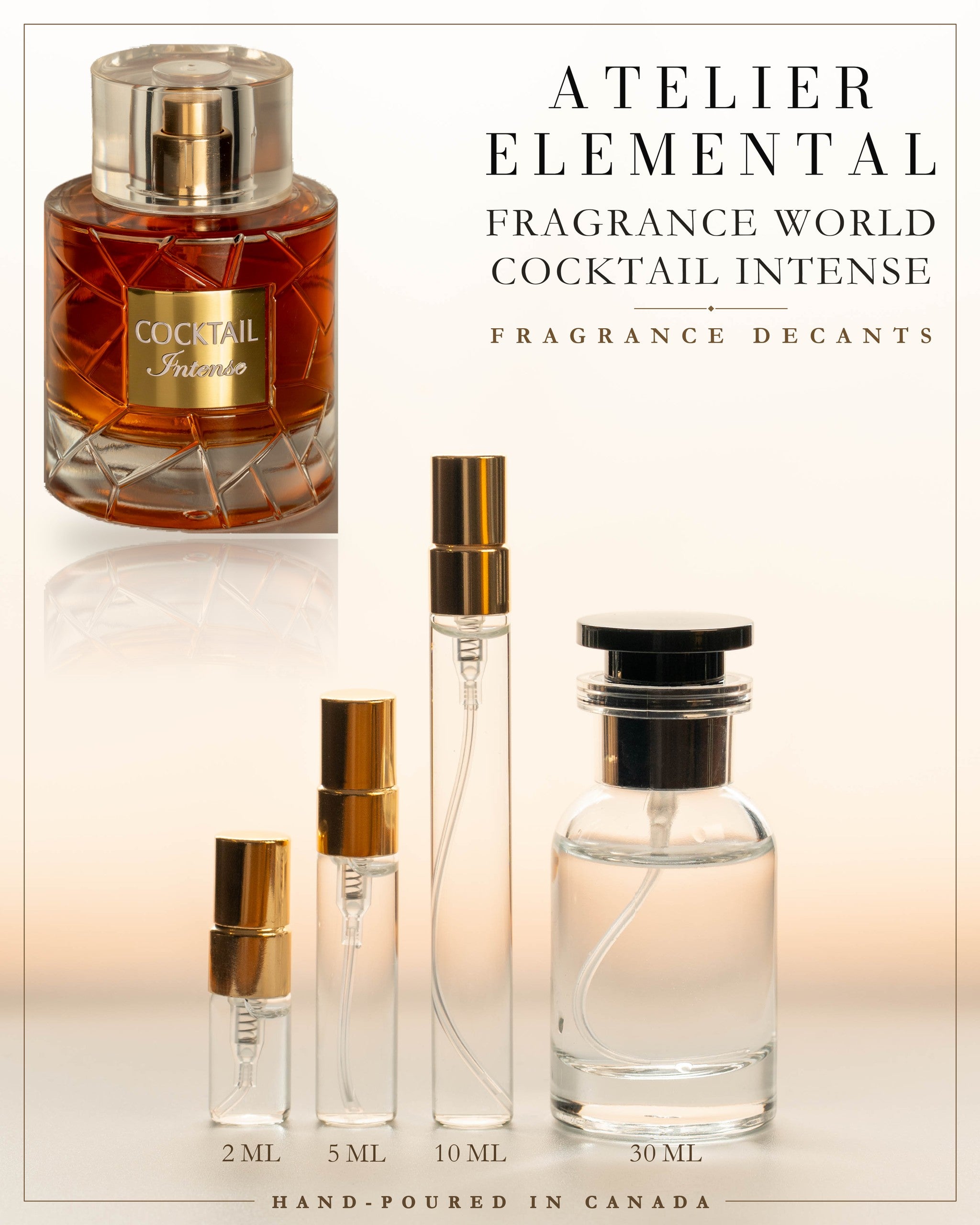 Atelier Elemental decant card - Fragrance World Cocktail Intense in 2ml 5ml 10ml 30ml sizes
