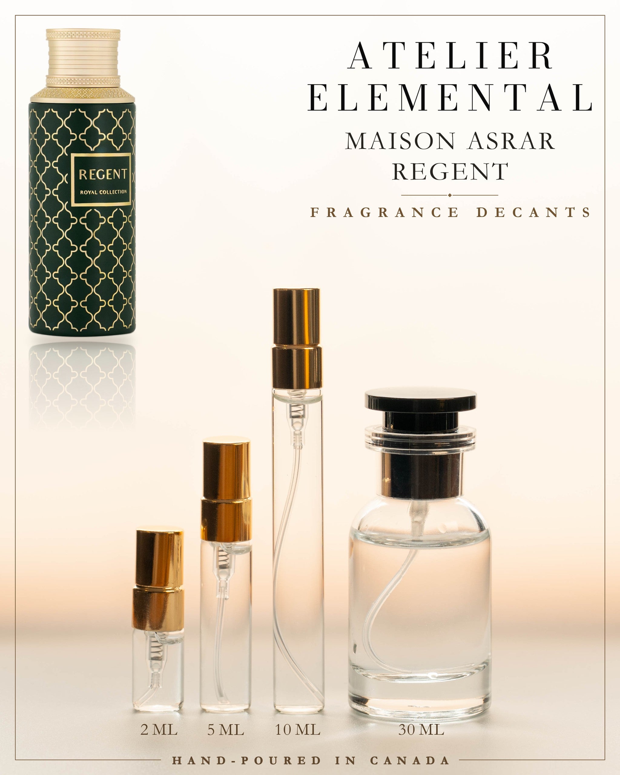 Atelier Elemental decant card - Maison Asrar Regent Edp in 2ml 5ml 10ml 30ml sizes