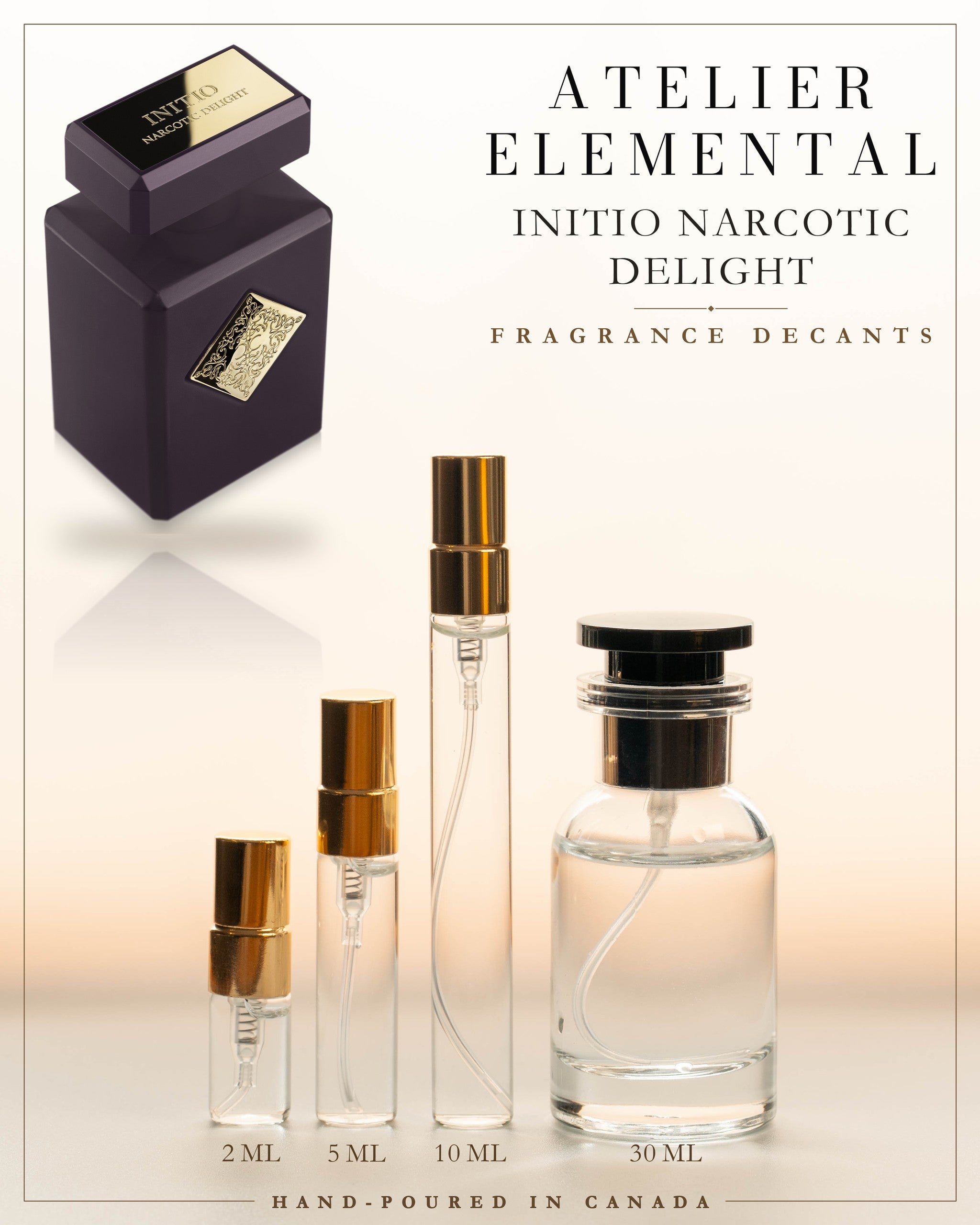 Atelier Elemental decant card - Initio Narcotic Delight in 2ml 5ml 10ml 30ml sizes
