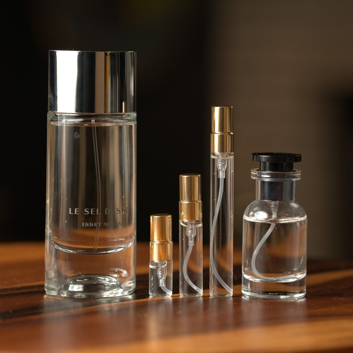 Issey Miyake Le Sel d'Issey bottle with Atelier Elemental decant vials