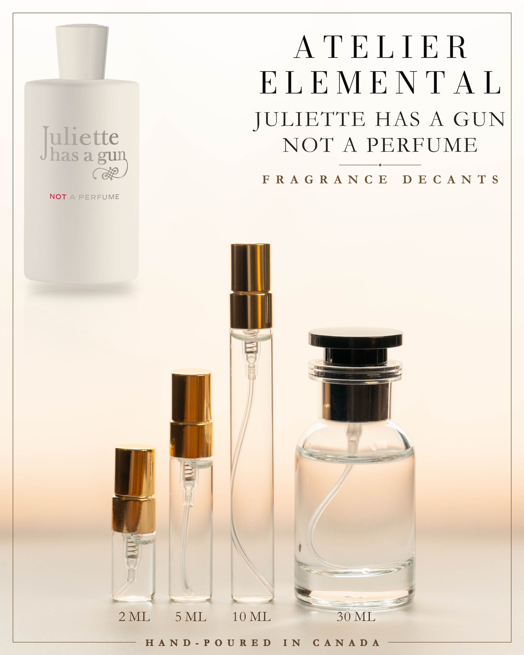 Atelier Elemental decant card - Juliette Has A Gun Not A Perfume Edp in 2ml 5ml 10ml 30ml sizes