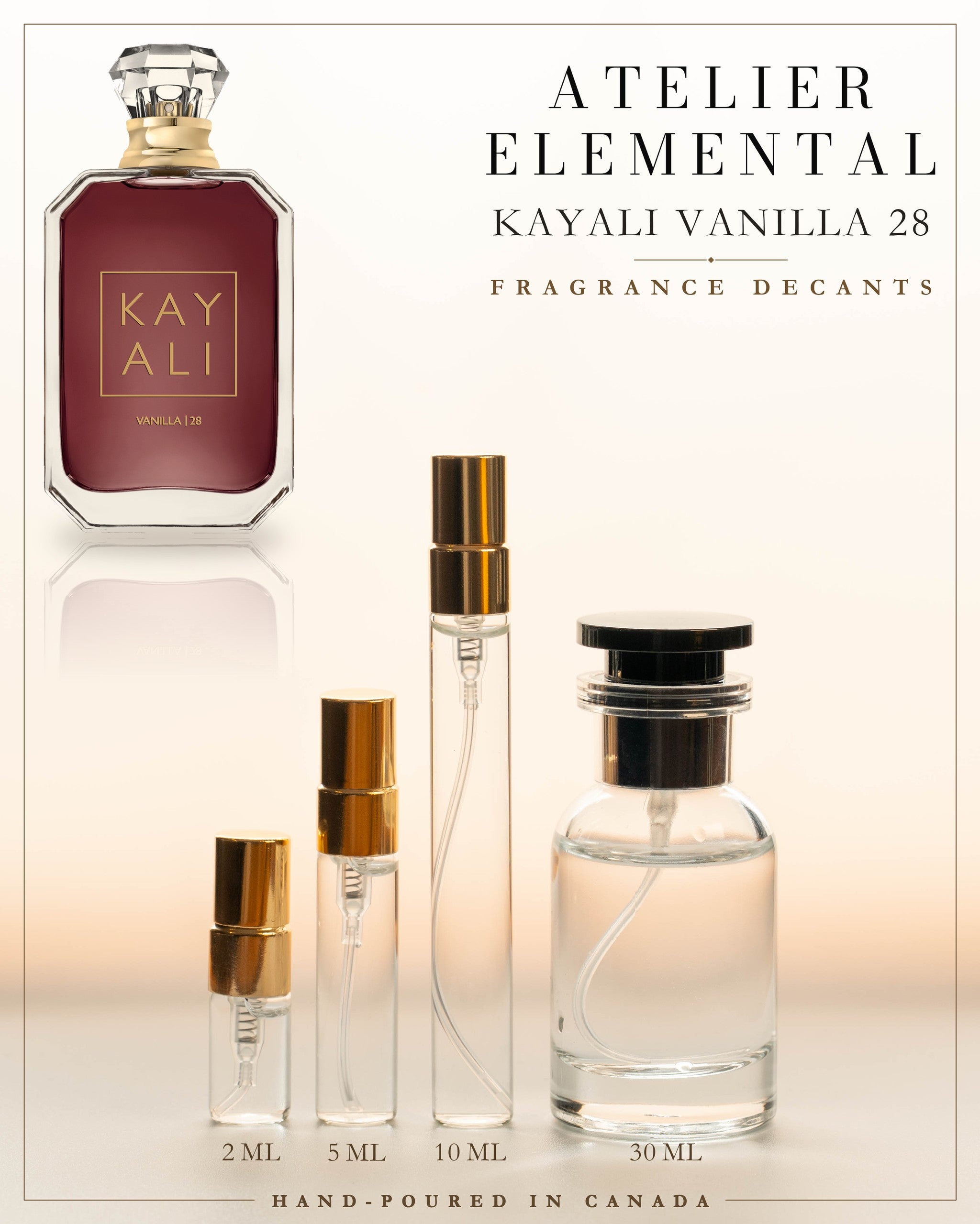 Atelier Elemental decant card - Kayali Vanilla 28 Edp in 2ml 5ml 10ml 30ml sizes