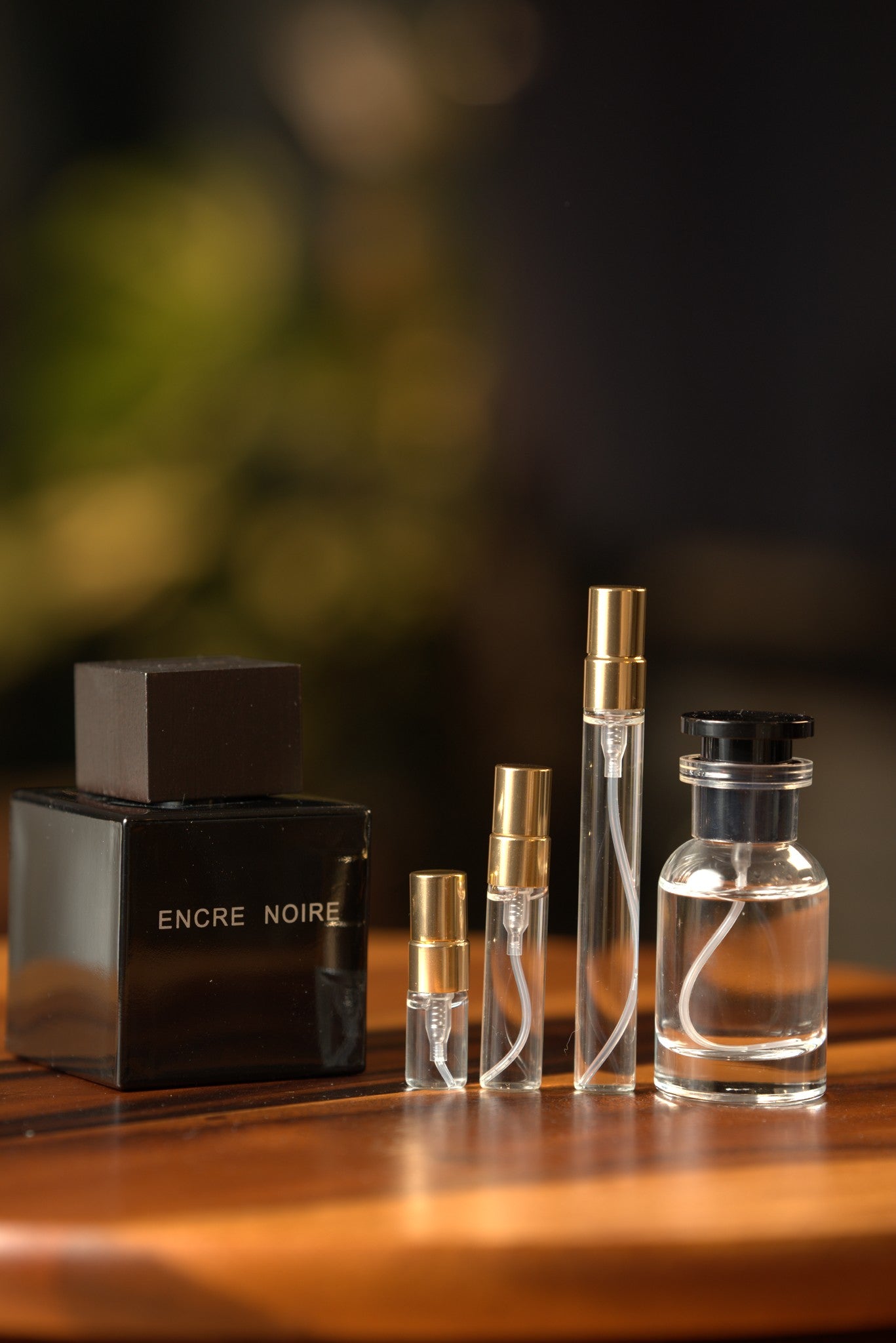 Atelier Elemental real bottle photo - Lalique Encre Noire decant, 2ml 5ml 10ml vials