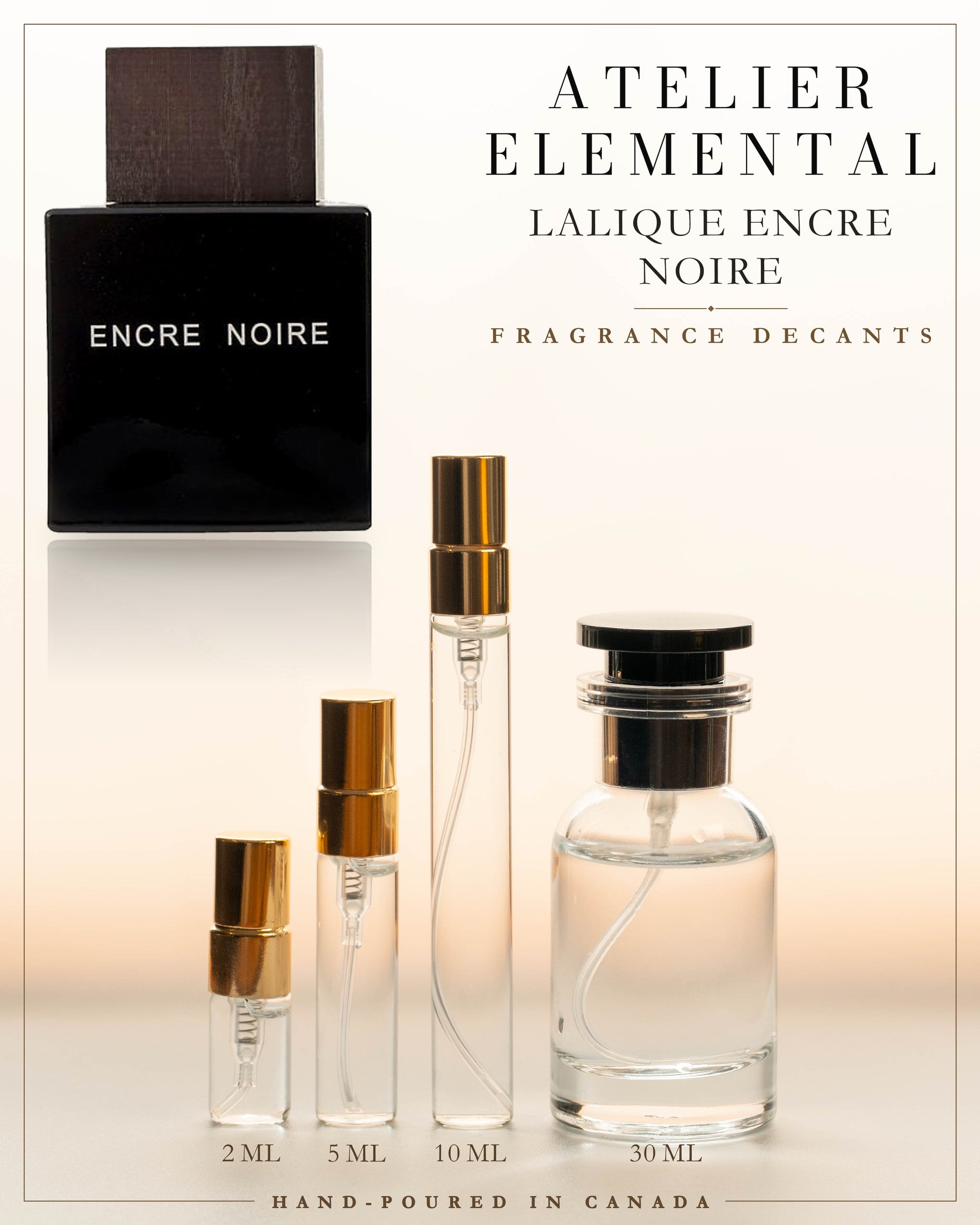 Atelier Elemental decant card - Lalique Encre Noire Edt in 2ml 5ml 10ml 30ml sizes