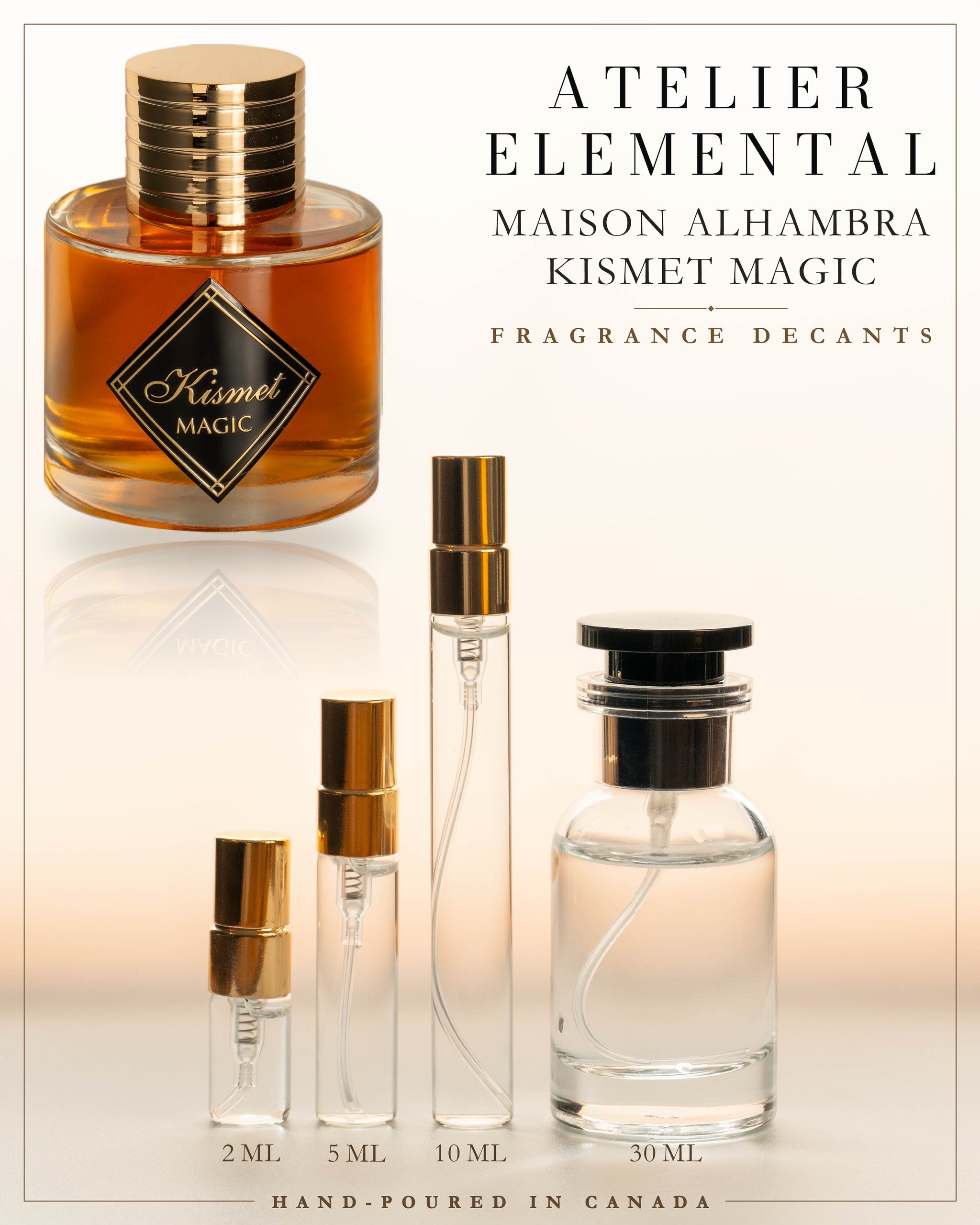 Atelier Elemental decant card - Maison Alhambra Kismet Magic in 2ml 5ml 10ml 30ml sizes