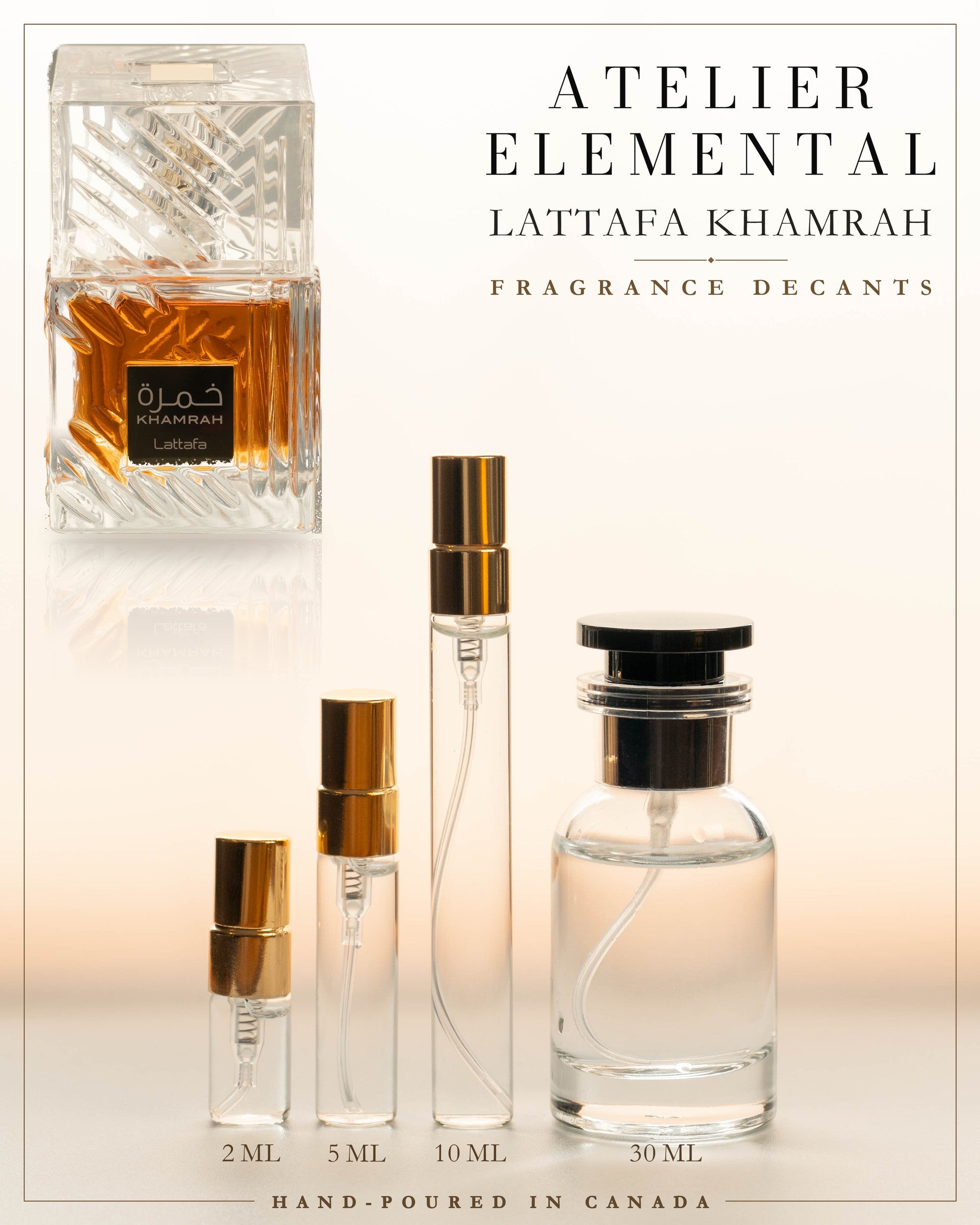 Atelier Elemental decant card - Lattafa Khamrah Edp in 2ml 5ml 10ml 30ml sizes