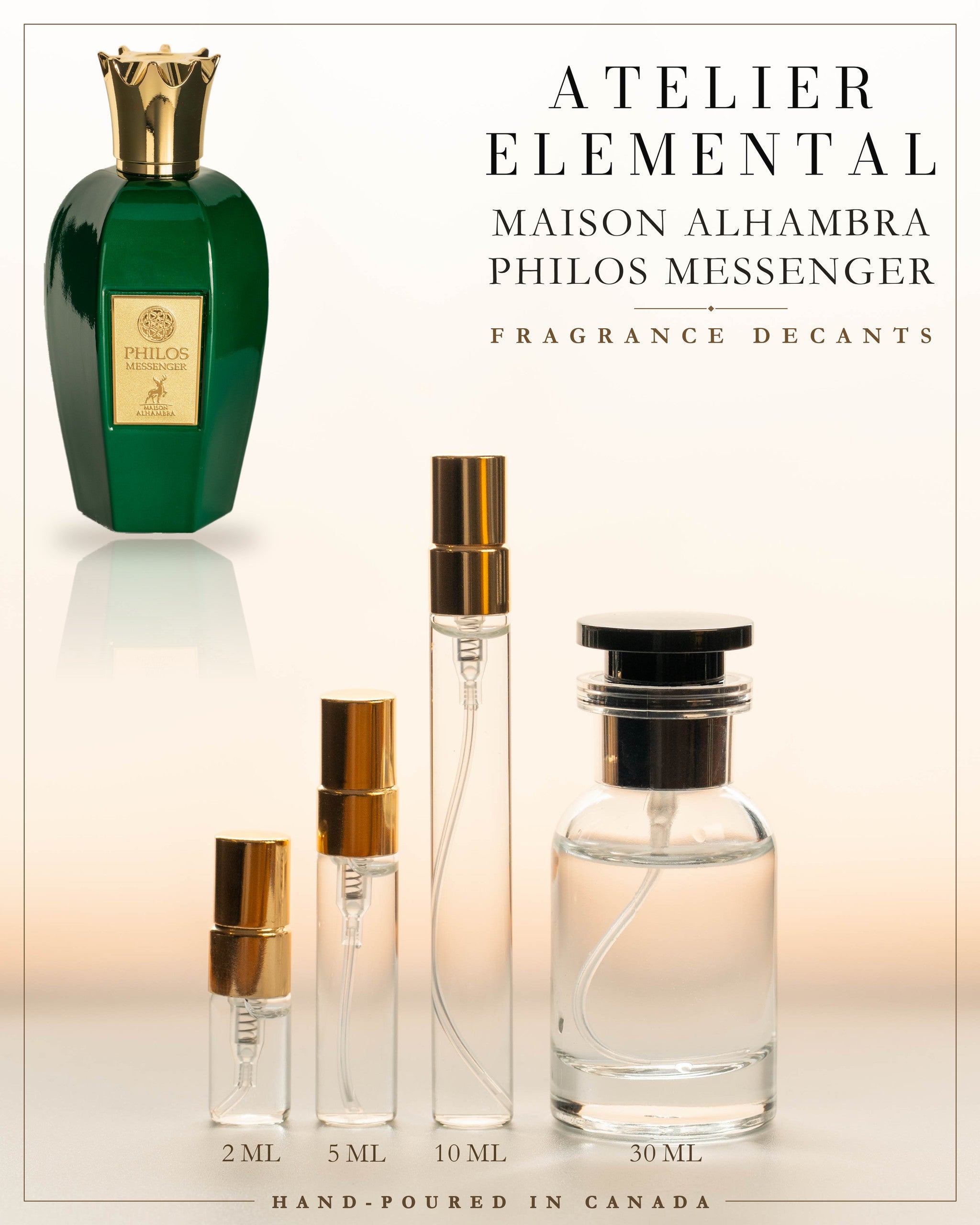 Atelier Elemental decant card - Maison Alhambra Philos Messenger in 2ml 5ml 10ml 30ml sizes