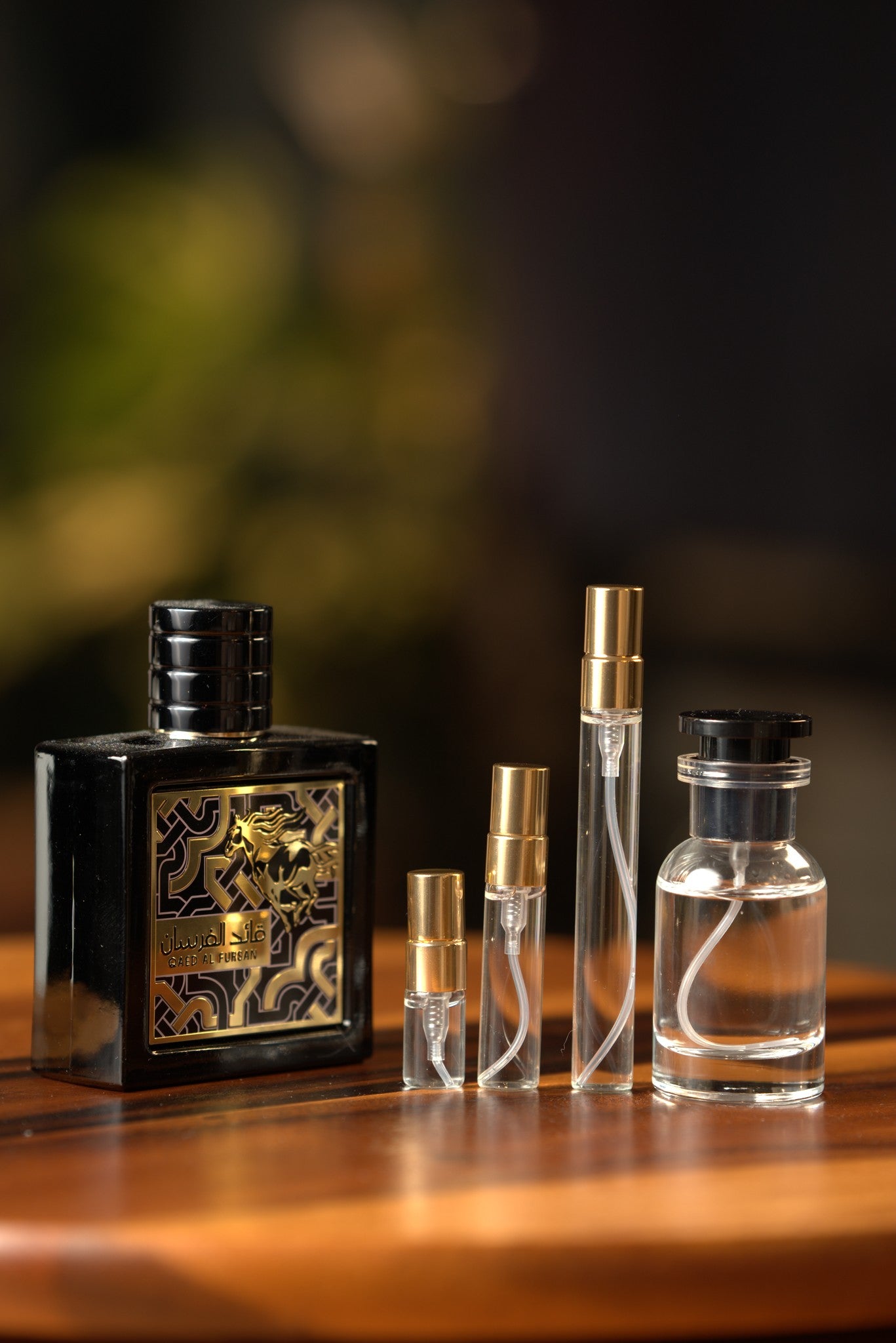Atelier Elemental real bottle photo - Lattafa Qaed Al Fursan decant, 2ml 5ml 10ml vials