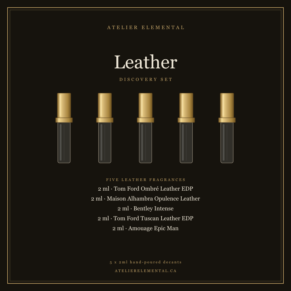 Leather Discovery Set, five 2ml fragrance decants