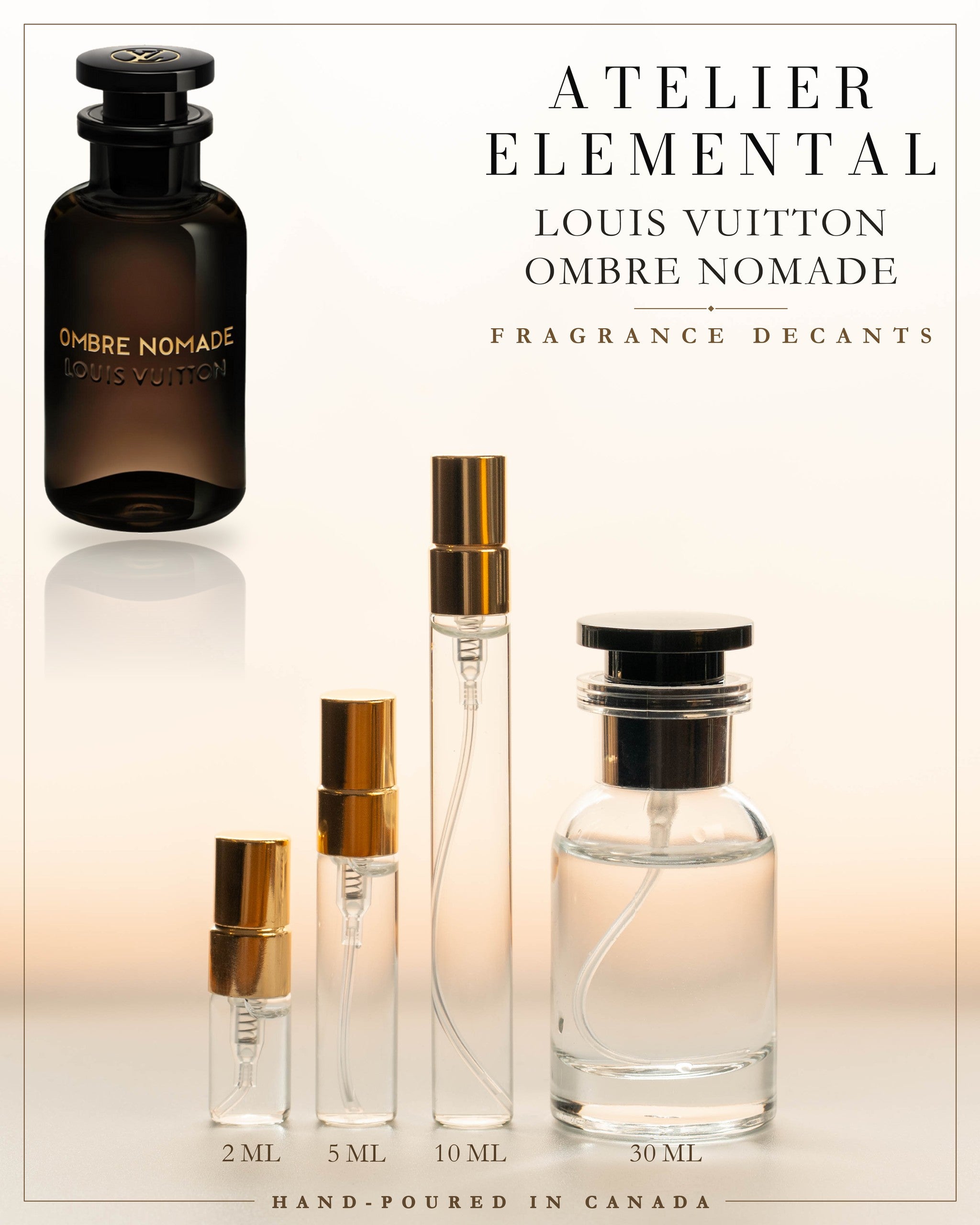 Atelier Elemental decant card - Louis Vuitton Ombre Nomade in 2ml 5ml 10ml 30ml sizes