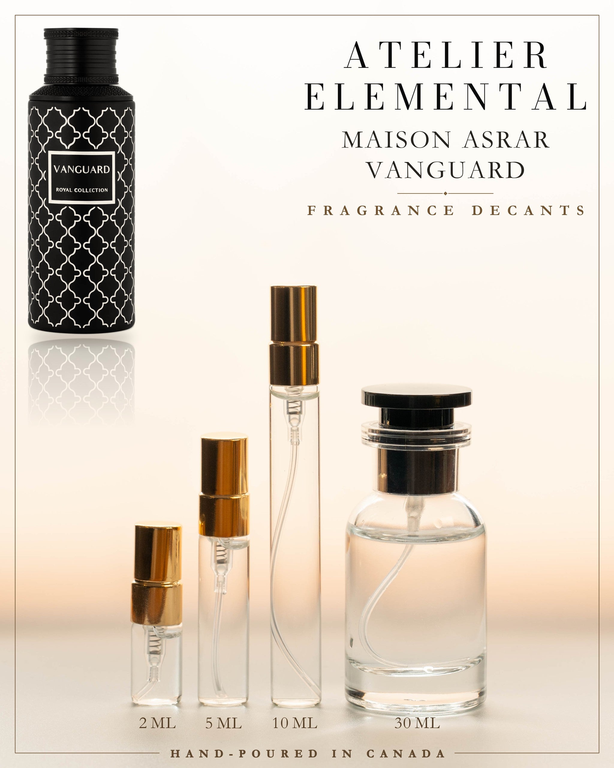 Atelier Elemental decant card - Maison Asrar Vanguard Edp in 2ml 5ml 10ml 30ml sizes