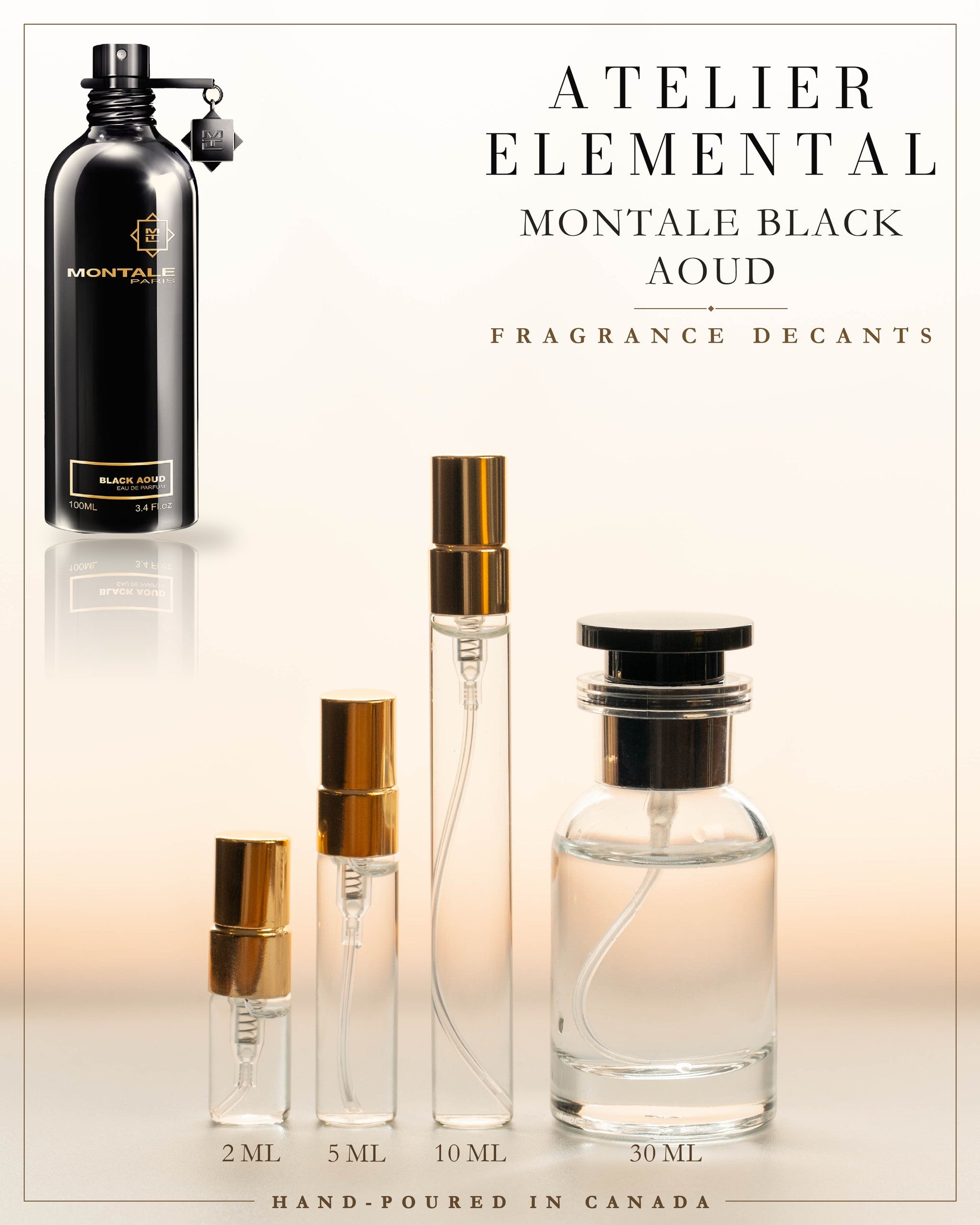 Atelier Elemental decant card - Montale Black Aoud in 2ml 5ml 10ml 30ml sizes