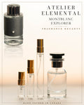 Atelier Elemental decant card - Montblanc Explorer Edp in 2ml 5ml 10ml 30ml sizes