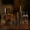 Nishane Wulóng Chá X extrait de parfum beside Atelier Elemental decant vials in 2 ml, 5 ml, 10 ml and 30 ml sizes