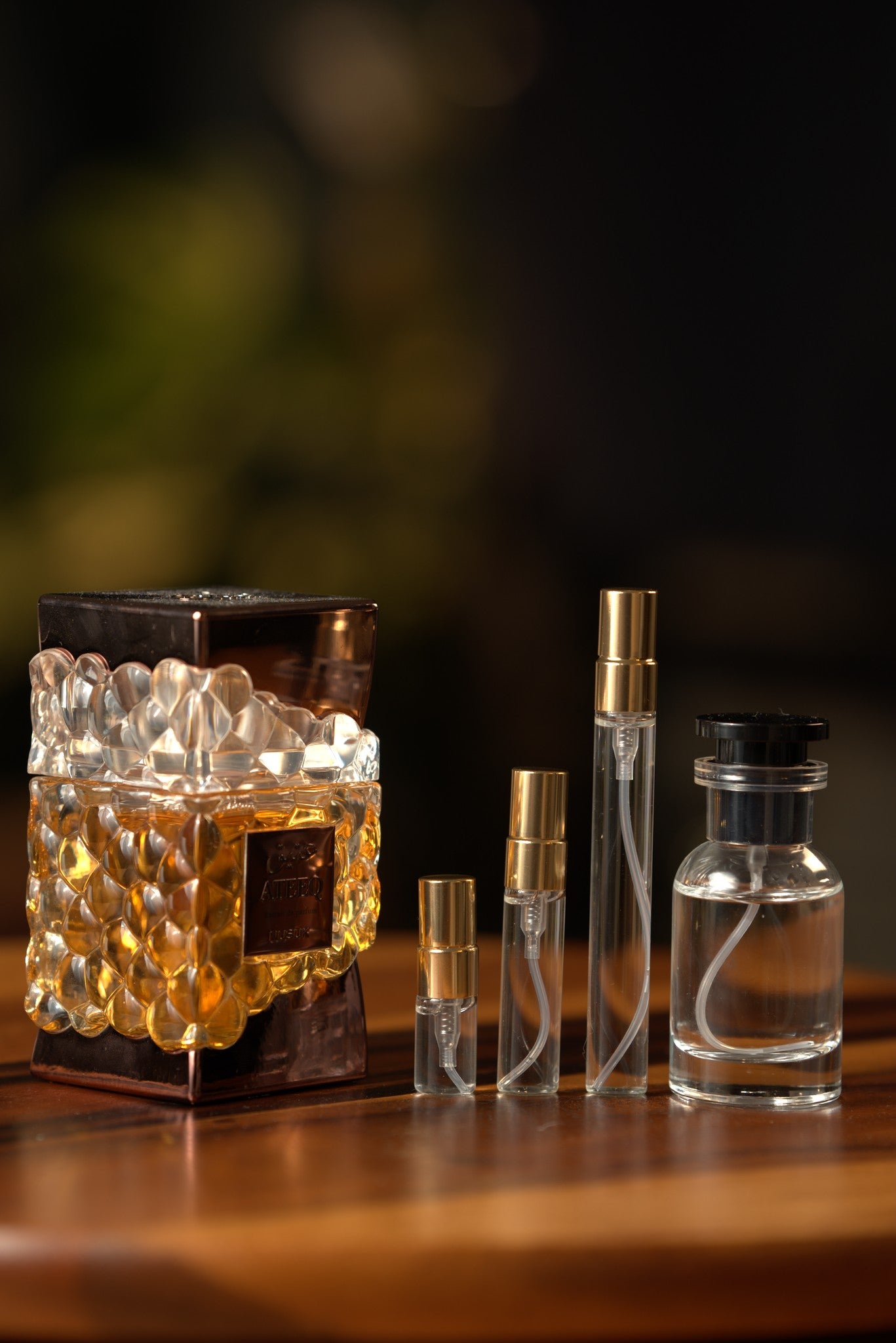 Atelier Elemental real bottle photo - Nusuk Ateeq decant, 2ml 5ml 10ml vials