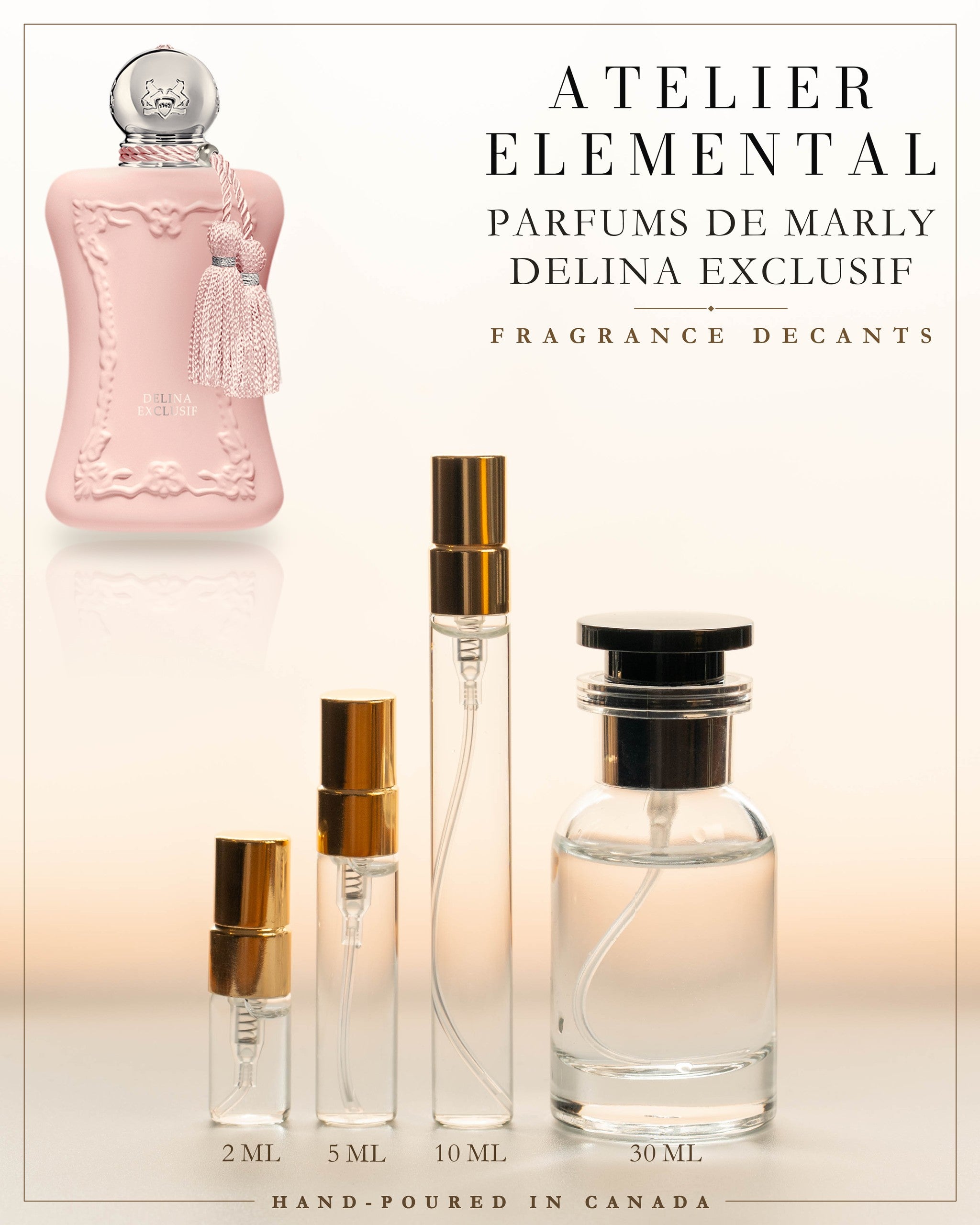 Atelier Elemental decant card - Parfums De Marly Delina Exclusif in 2ml 5ml 10ml 30ml sizes