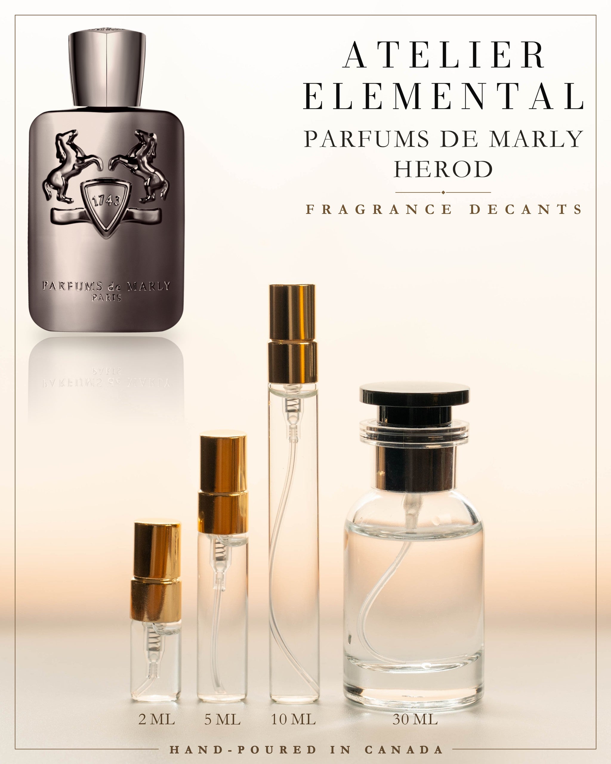 Atelier Elemental decant card - Parfums De Marly Herod in 2ml 5ml 10ml 30ml sizes