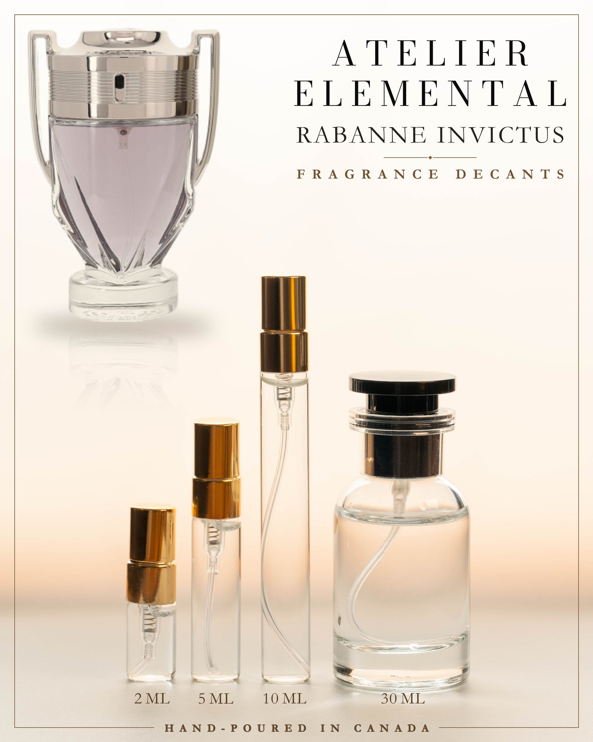 Atelier Elemental decant card - Rabanne Invictus Edt in 2ml 5ml 10ml 30ml sizes