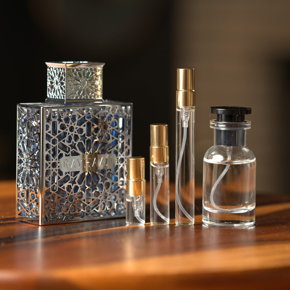 Rayhaan Aquatica bottle with Atelier Elemental decant vials