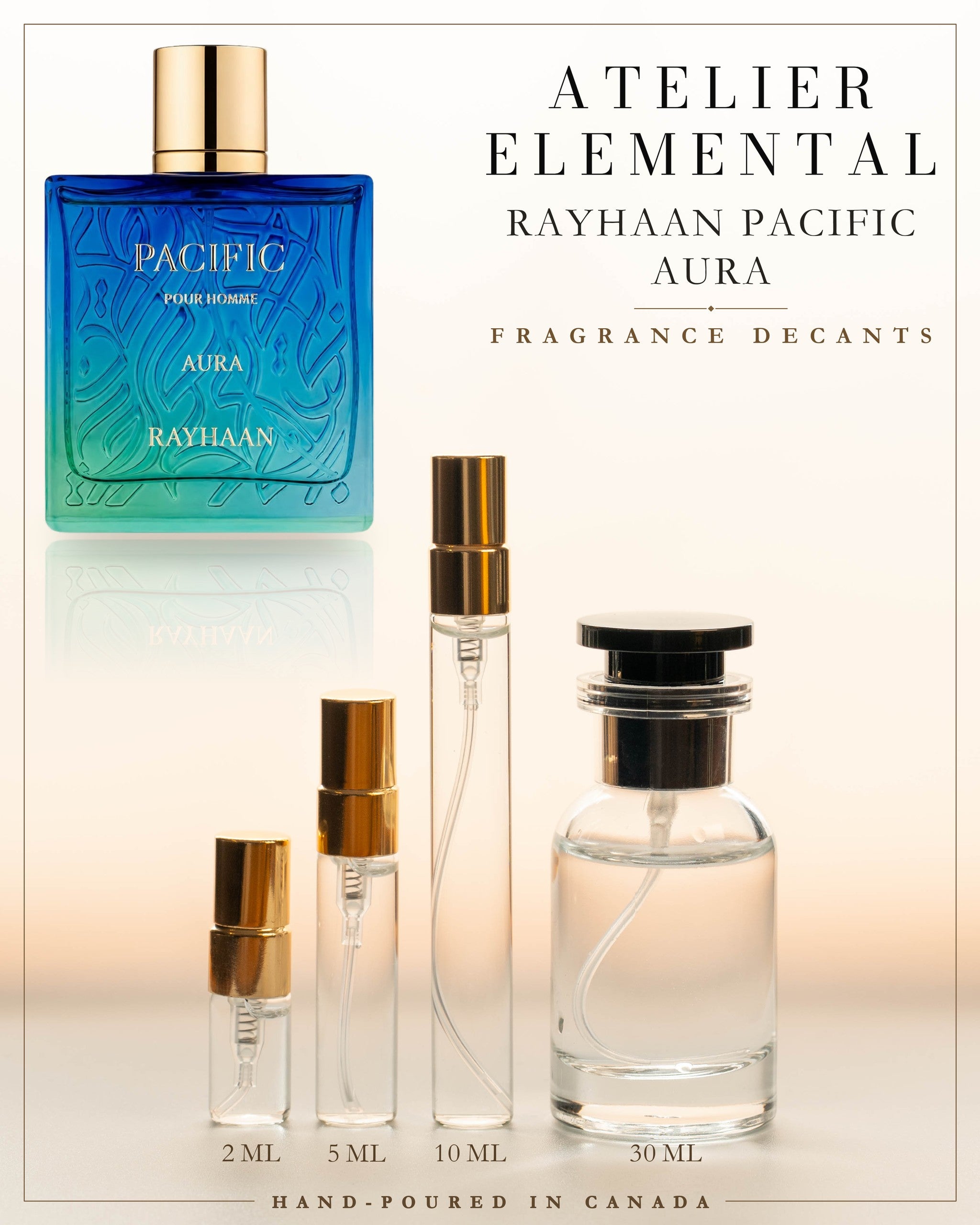 Atelier Elemental decant card - Rayhaan Pacific Aura Edp in 2ml 5ml 10ml 30ml sizes