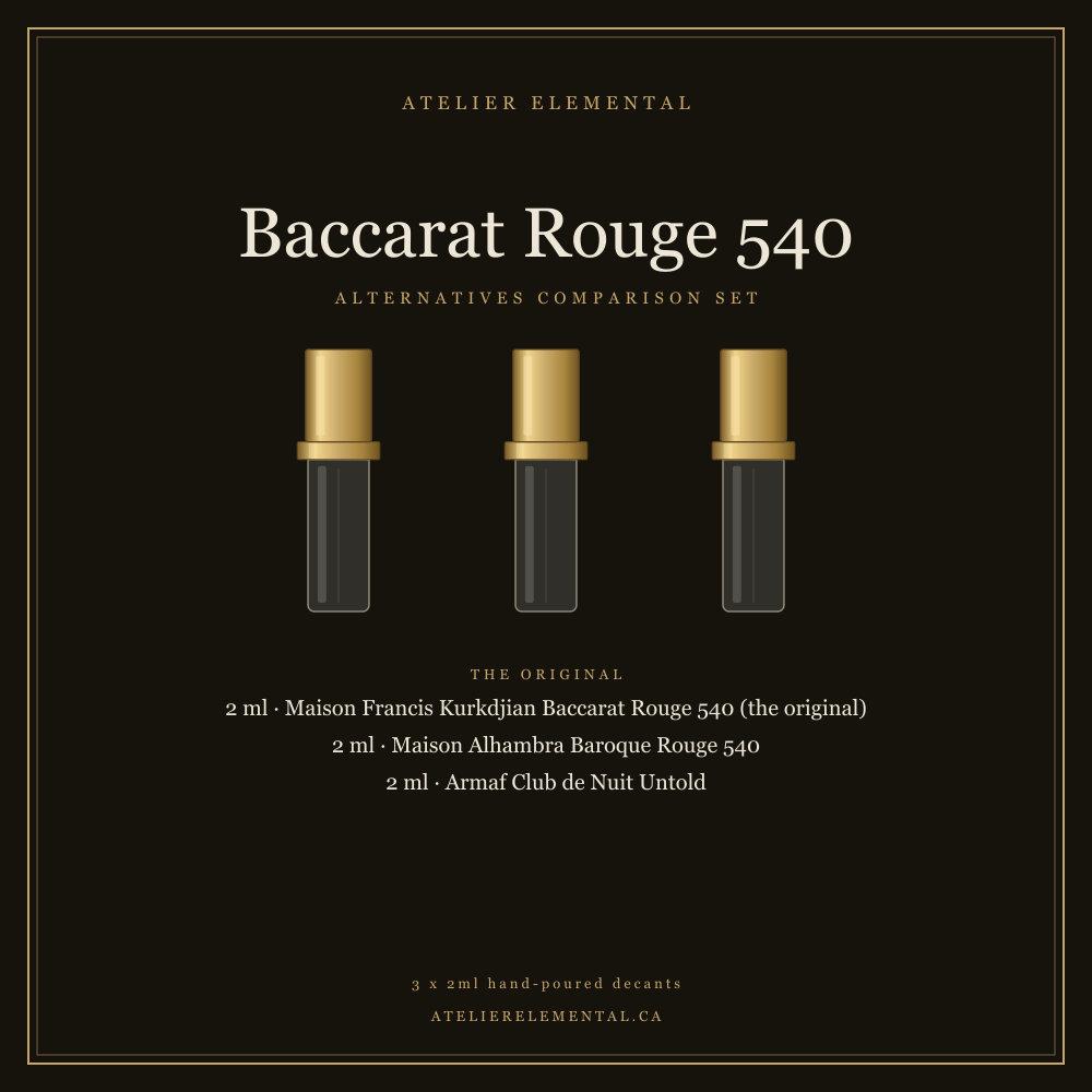 Saffron Amberwood comparison set, three 2ml decant vials