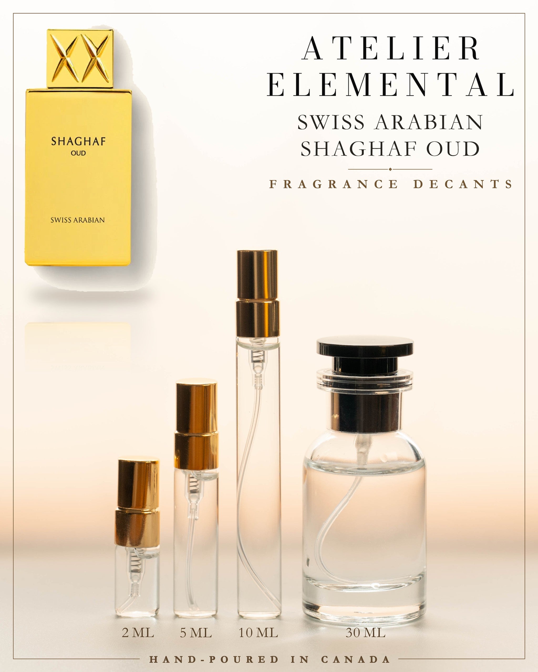 Atelier Elemental decant card - Swiss Arabian Shaghaf Oud in 2ml 5ml 10ml 30ml sizes
