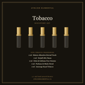Tobacco Discovery Set card: Maison Alhambra Eternal Touch, Xerjoff 1861 Naxos, Dolce & Gabbana Pour Homme, Parfums de Marly Herod, and Amouage Opus XIV Royal Tobacco, 2ml each