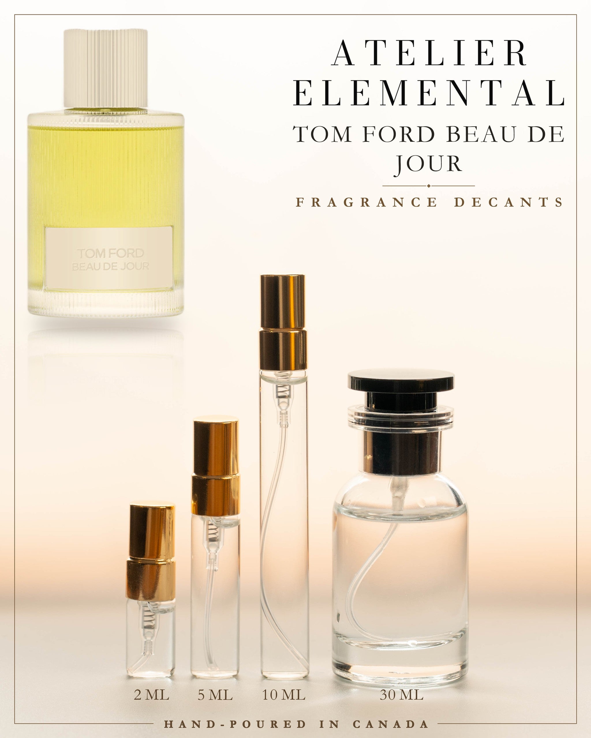 Atelier Elemental decant card - Tom Ford Beau De Jour Edp in 2ml 5ml 10ml 30ml sizes