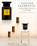 Atelier Elemental decant card - Tom Ford Tuscan Leather Edp in 2ml 5ml 10ml 30ml sizes