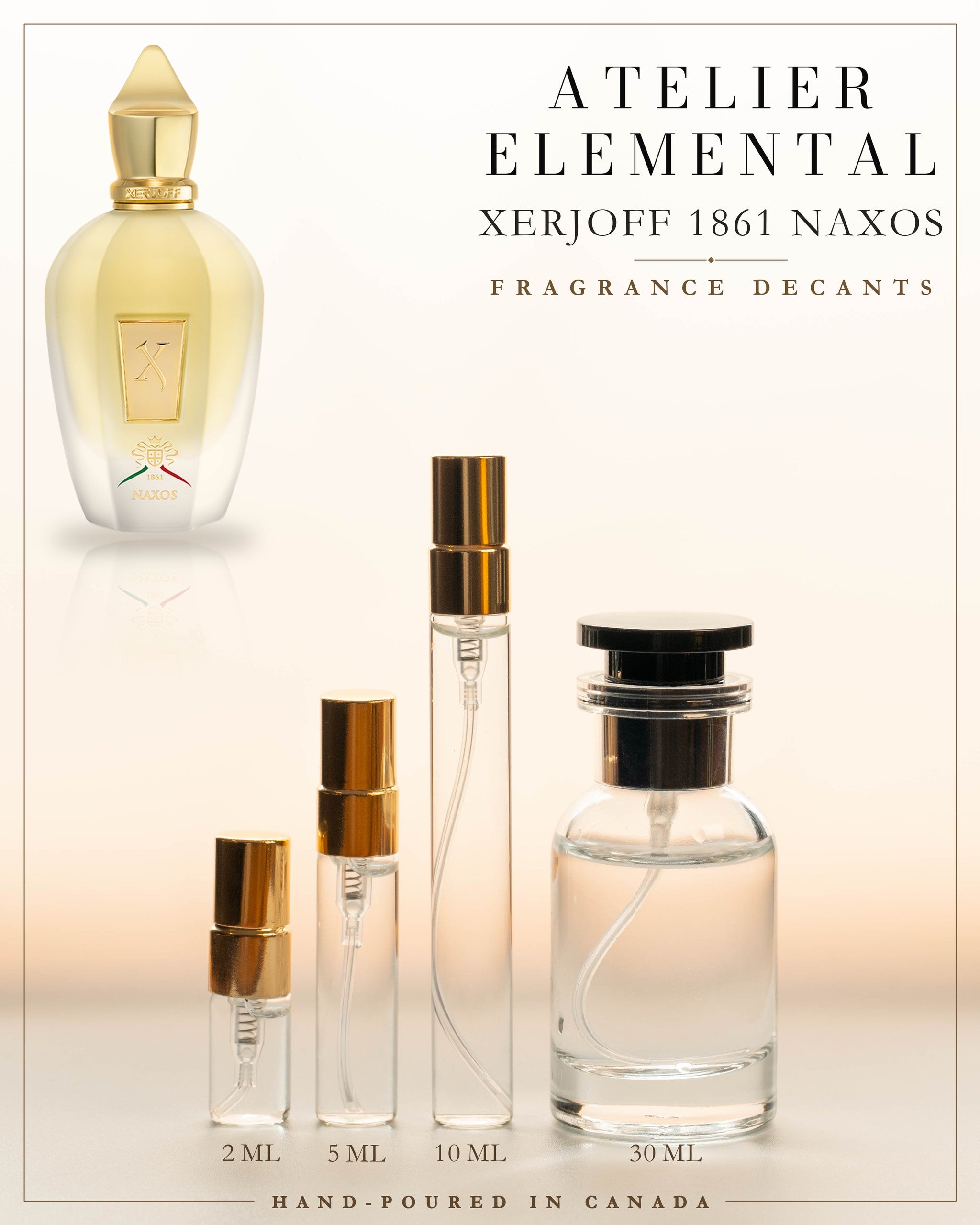 Atelier Elemental decant card - Xerjoff 1861 Naxos Edp in 2ml 5ml 10ml 30ml sizes