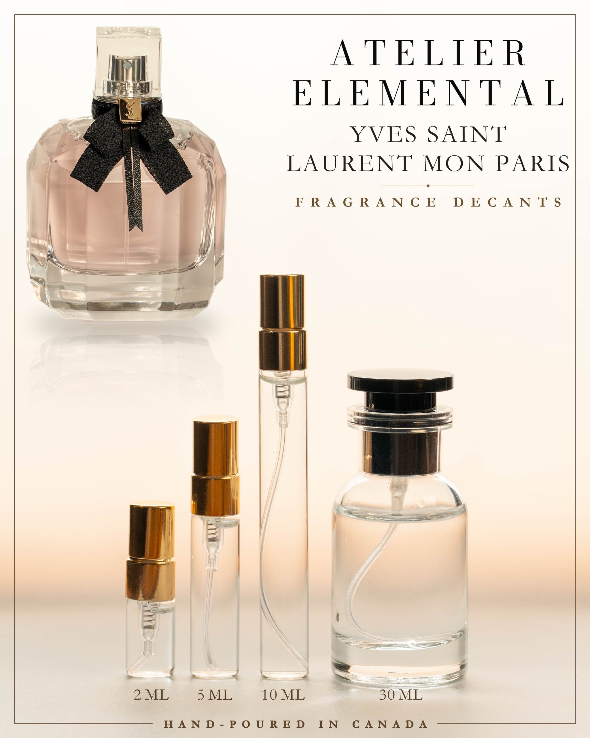 Atelier Elemental decant card - Yves Saint Laurent Mon Paris Edp in 2ml 5ml 10ml 30ml sizes