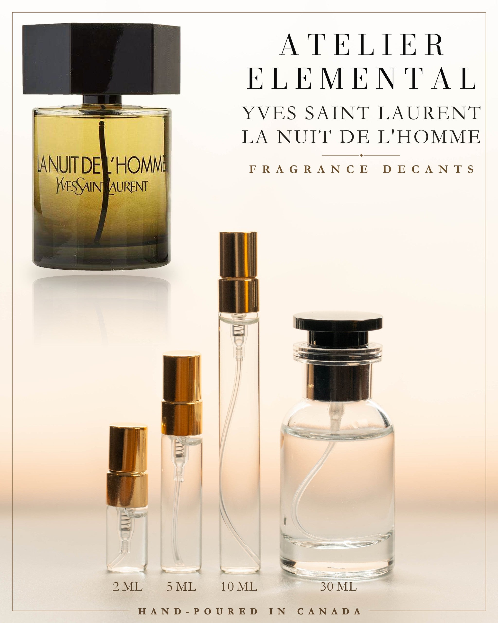 Atelier Elemental decant card - Yves Saint Laurent La Nuit De L'Homme in 2ml 5ml 10ml 30ml sizes
